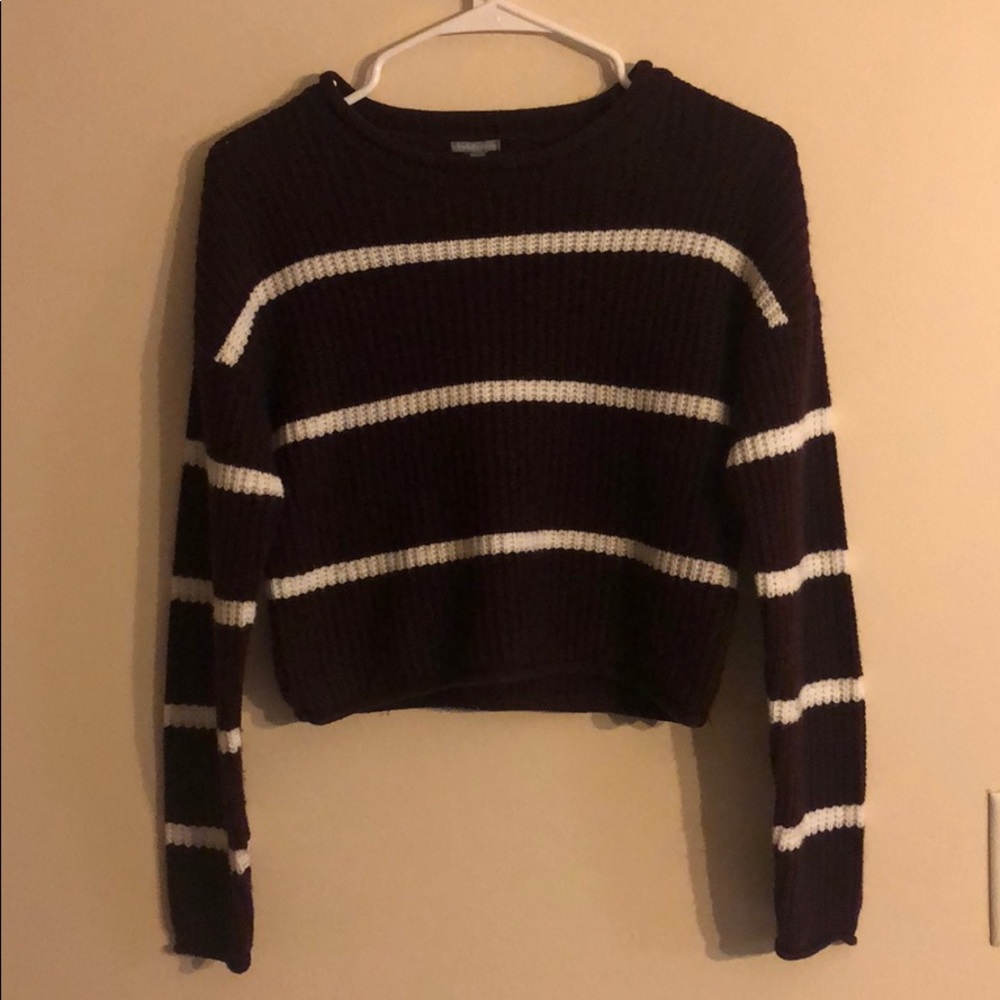 Burgundy and White Striped Sweater CHARLOTTE RUSSE